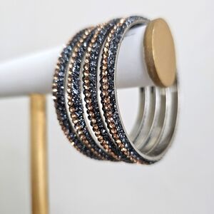 Set of 4 Jeweled Rhinestone Bangles Blue Grey Gold Indian Pakistani Bracelets